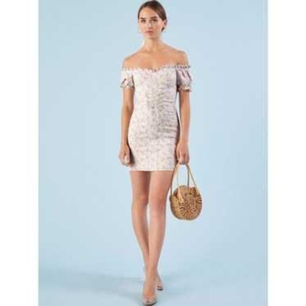 Reformation Linen Off Shoulder Paisley Floral Lace Up Mini Dress Purple Yellow 6